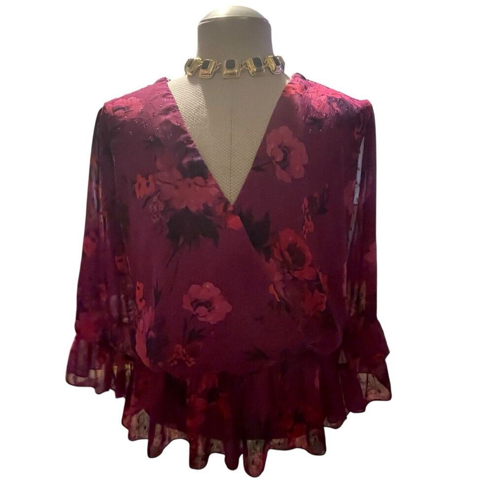 Ophelia Roe Women V-Neck Print Popover Top Size 3X Mob Wife Office Edgy Career
